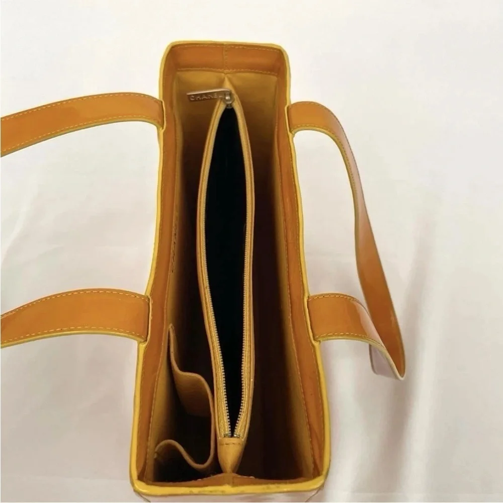 CHANEL Mustard Yellow Patent Leather Tote